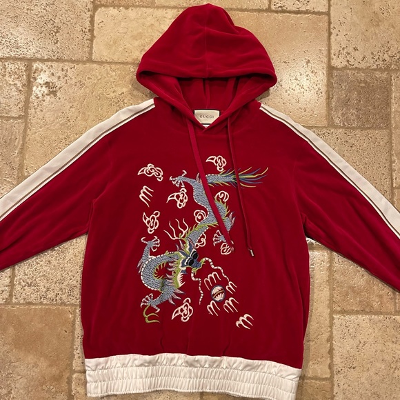 Gucci X Alessandro Michele Embroidered Dragon Red Applique Hoodie - Picture 4 of 16